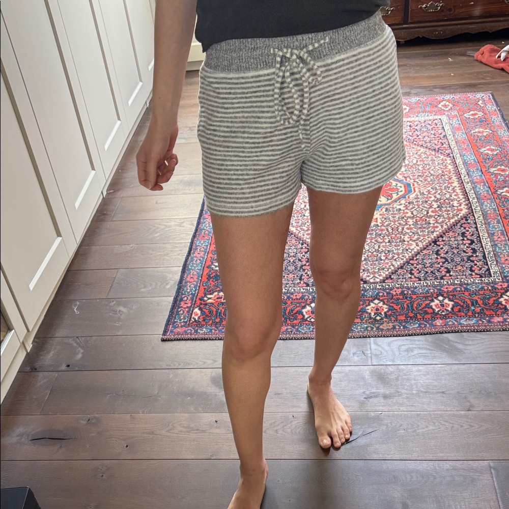 Cozy Soft Knit Striped Lounge Shorts - Gray & White